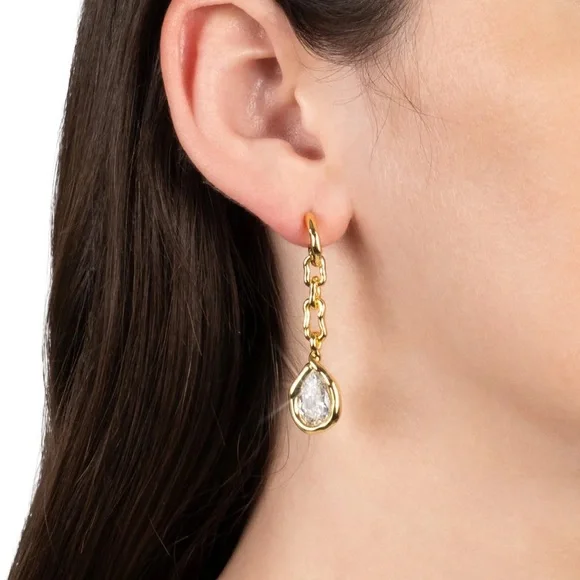 Alexis Bittar Asterales Gold Link Pear Drop Earrings - Picture 3 of 6